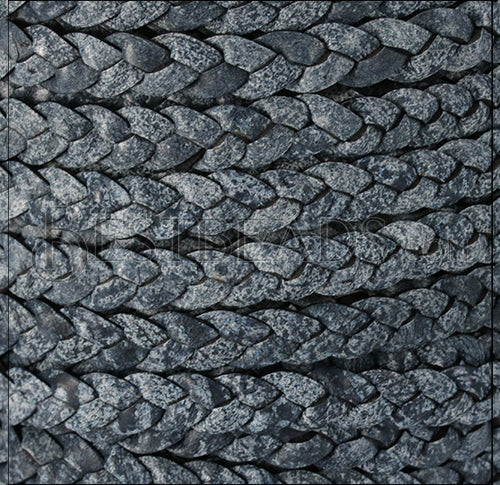 8mm flat Braided Indian leather - MIDNIGHT BLUE ANT. - meter