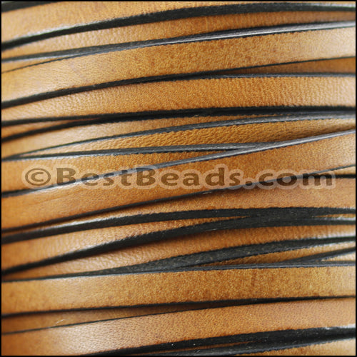 5mm flat BRUCIATO leather TAN with BLACK EDGE - meter