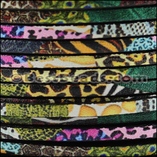 3mm flat EURO PRINTED leather ANIMAL COLLAGE - meter