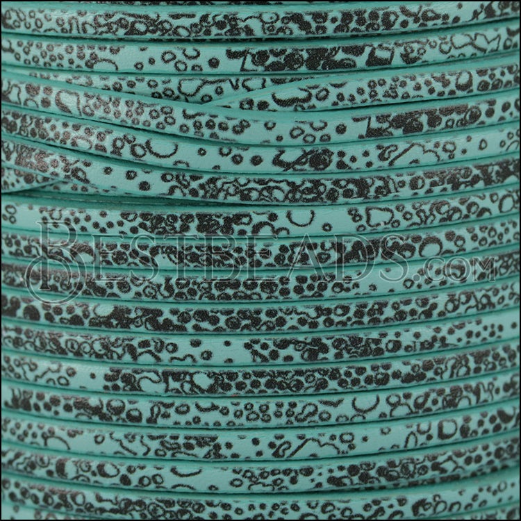 3mm flat EURO PRINTED leather BLUE RAIN DROPS - meter