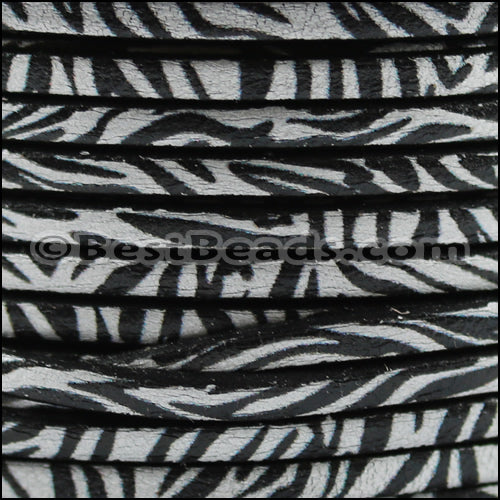 3mm flat EURO PRINTED leather SILVER ZEBRA - meter