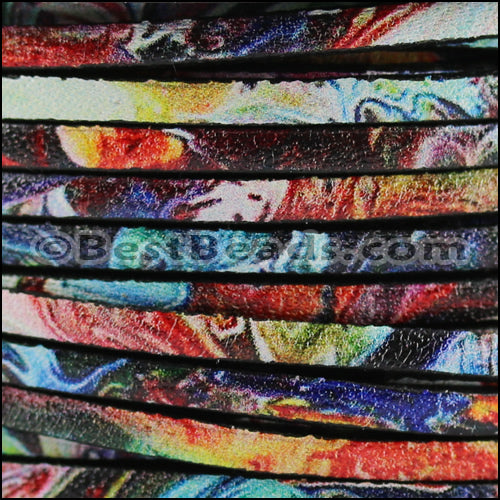 3mm flat EURO PRINTED leather RAINBOW MARBLE - meter