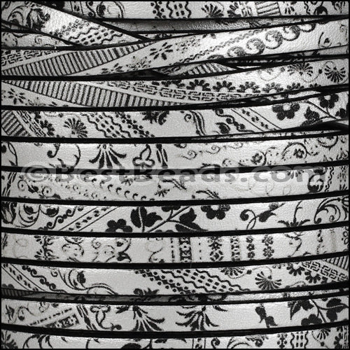 5mm flat EURO PRINTED leather GRAPHITE FLORAL - meter