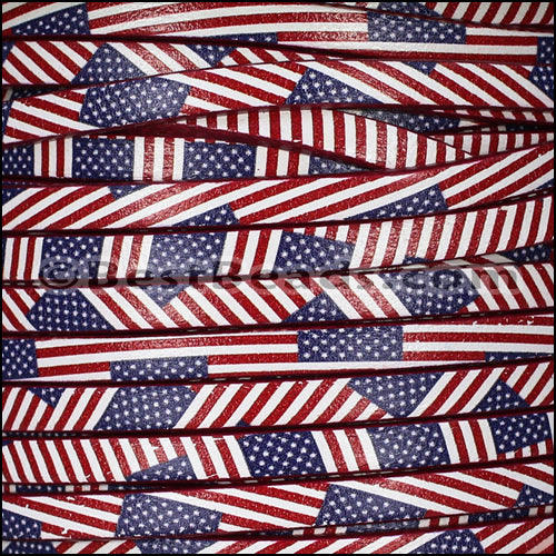 5mm flat EURO PRINTED leather AMERICAN FLAG - meter