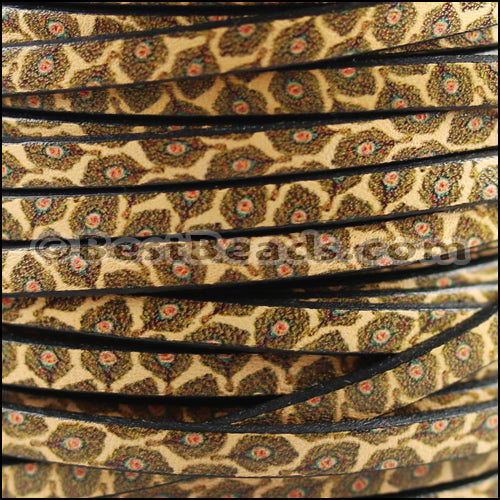 5mm flat EURO PRINTED leather PEACOCK - meter