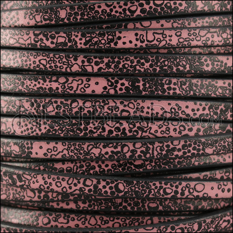 5mm flat EURO PRINTED leather PINK RAIN DROPS - meter