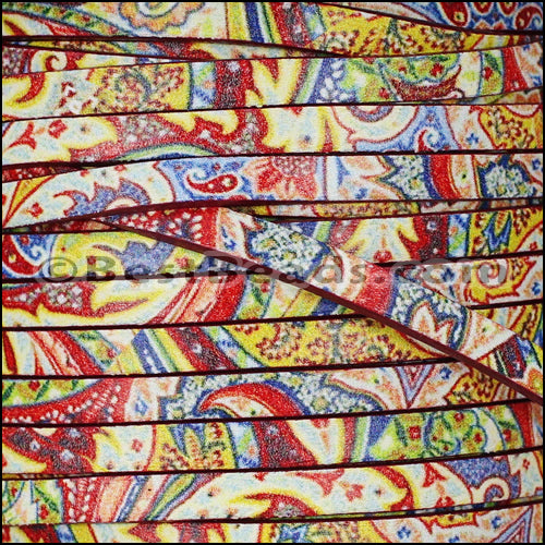 5mm flat EURO PRINTED leather BRIGHT PAISLEY - meter