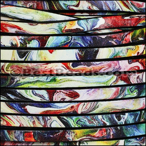 5mm flat EURO PRINTED leather RAINBOW MARBLE - meter