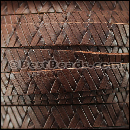 10mm flat BRUCIATO GEO WEAVE leather BROWN - meter