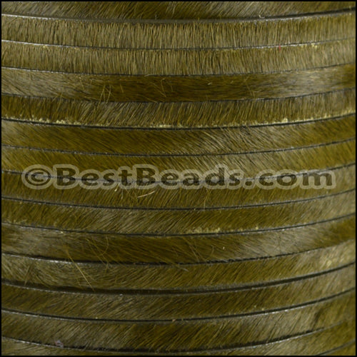 5mm flat HAIR ON leather KHAKI GREEN - 1 meter
