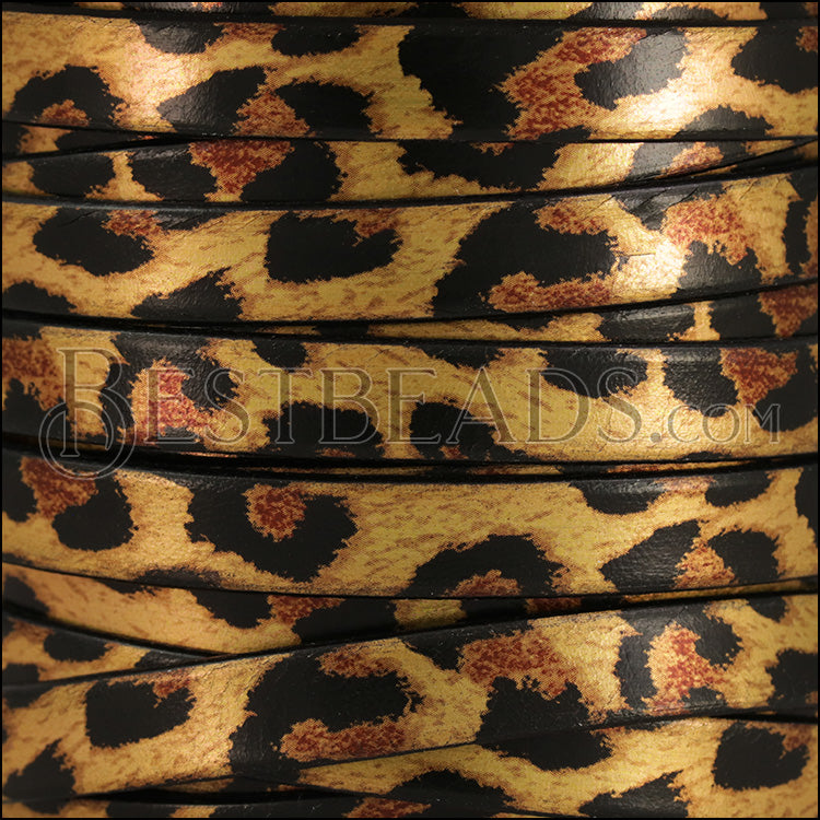 10mm flat METALLIC PRINTS leather LEOPARD - meter