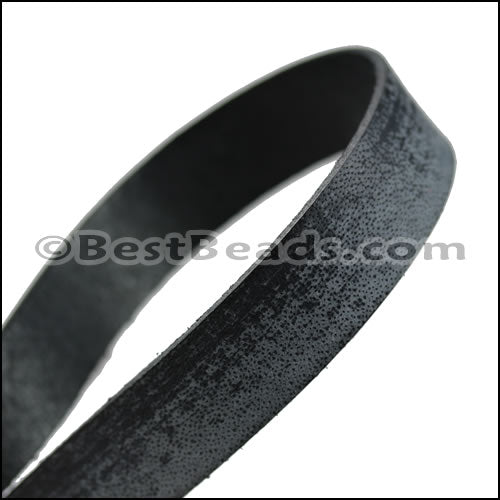 20mm flat VINTAGE leather BLACK - 1m strip