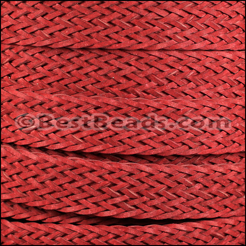 20mm BRAIDED BONDED flat leather RED - meter