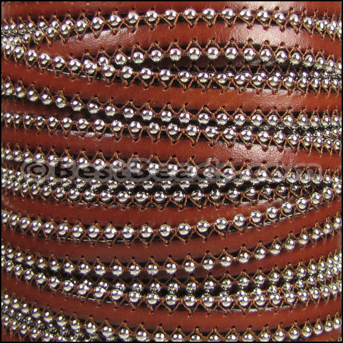 10mm flat BALL CHAIN leather BROWN - 1 meter