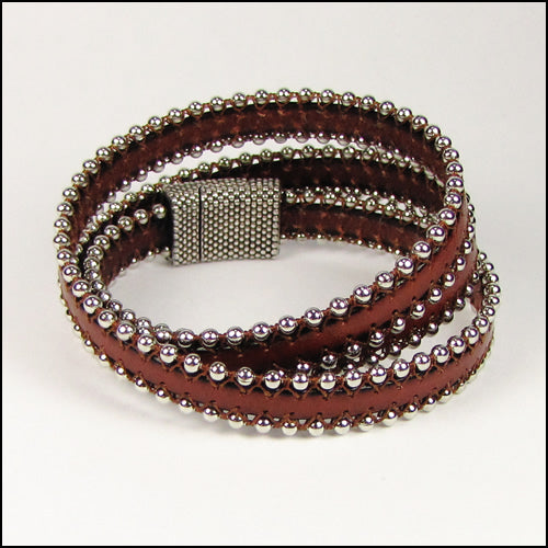 10mm flat BALL CHAIN leather RED - 1 meter