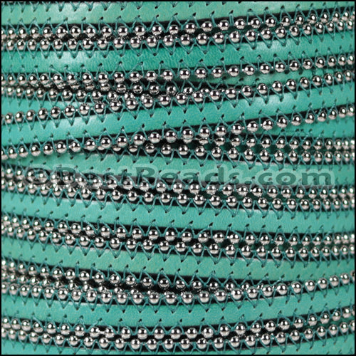 10mm flat BALL CHAIN leather TURQUOISE - 1 meter