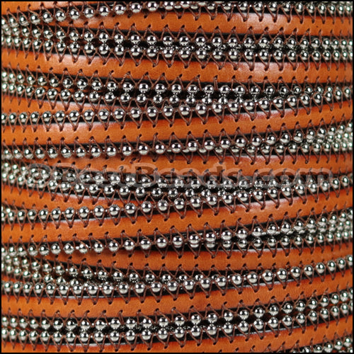 10mm flat BALL CHAIN leather BURNT ORANGE - 1 meter