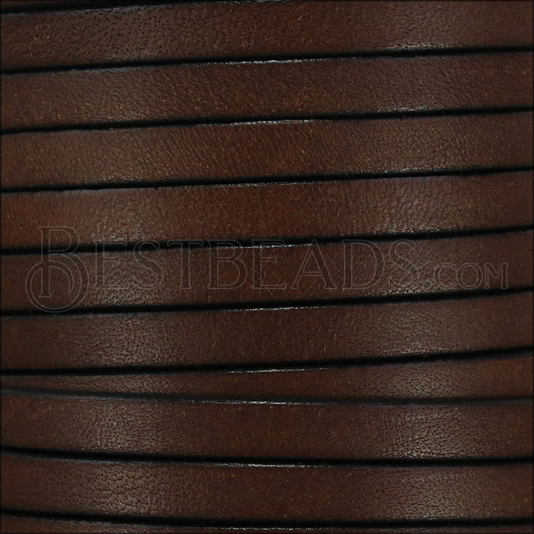 5mm flat BRUCIATO leather BROWN with BLACK EDGE - meter