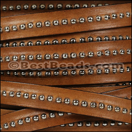 10mm flat CENTER BALL CHAIN leather TOBACCO - 1 meter