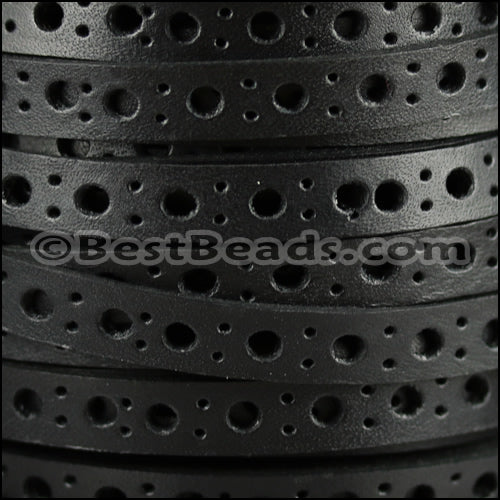 8mm flat DELUX PUNCHED leather BLACK - meter