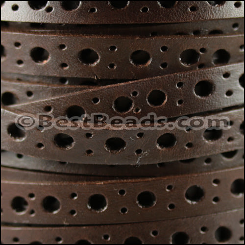 8mm flat DELUX PUNCHED leather BROWN - meter