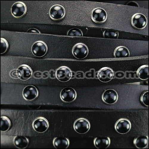 10mm flat DOME STUDDED leather BLACK - 1 meter
