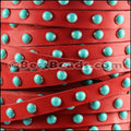 10mm flat DOME STUDDED leather RED + TURQUOISE - 1 meter