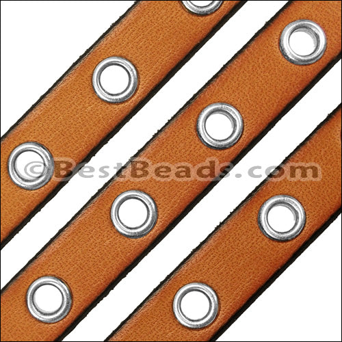 10mm flat EYELET leather TOBACCO - 1 meter