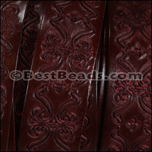 30mm flat ENGRAVED leather BORDEAUX - meter