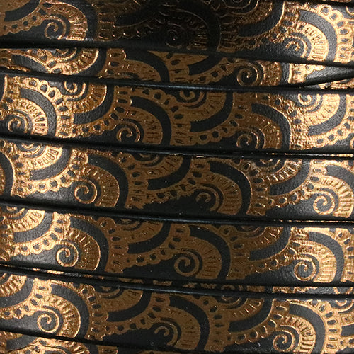 10mm Flat FOIL STAMPED WAVES leather MET. BROWN with BLACK - meter