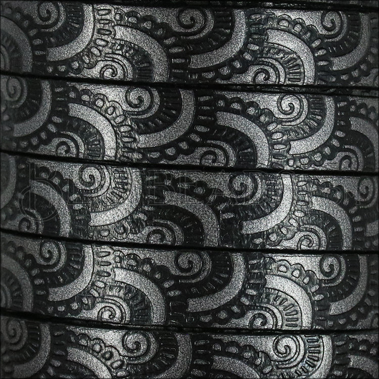 10mm Flat FOIL STAMPED WAVES leather GUNMETAL with BLACK - meter