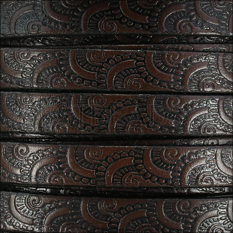10mm Flat FOIL STAMPED WAVES leather CHOCOLATE with BLACK - meter