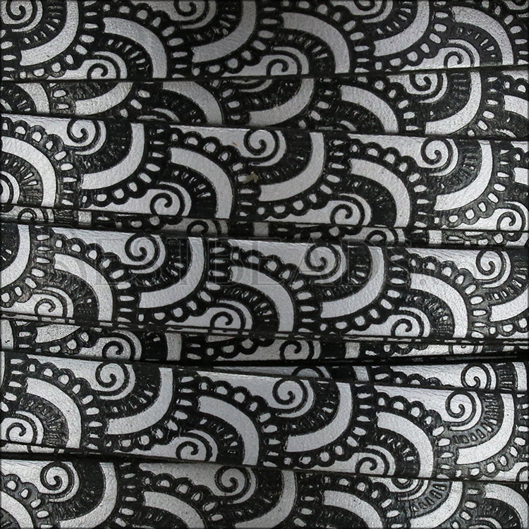 10mm Flat FOIL STAMPED WAVES leather METALLIC SILVER WITH BLACK - meter
