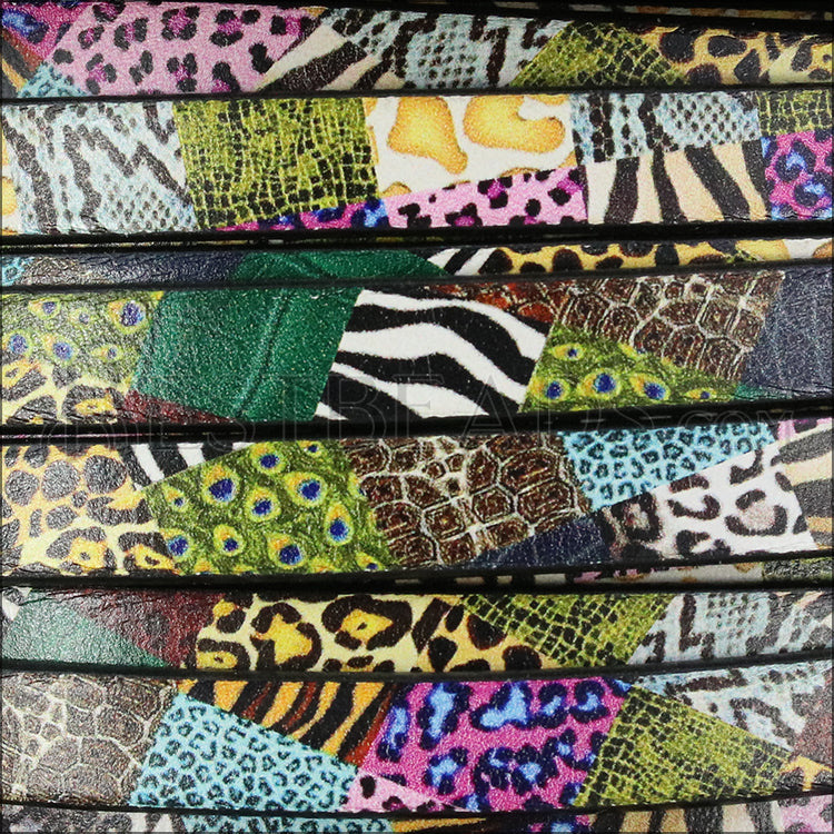 10mm flat EURO PRINTED leather ANIMAL COLLAGE - meter