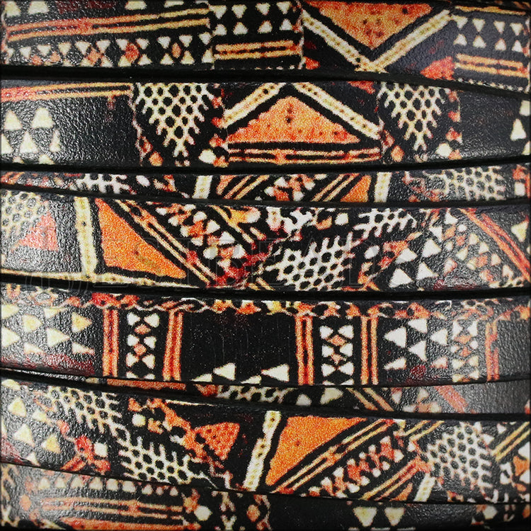 10mm flat EURO PRINTED leather TRIBAL - meter