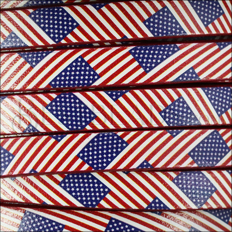10mm flat EURO PRINTED leather AMERICAN FLAG - meter
