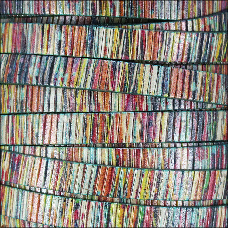 10mm flat EURO PRINTED leather MULTI SHIMMER - meter