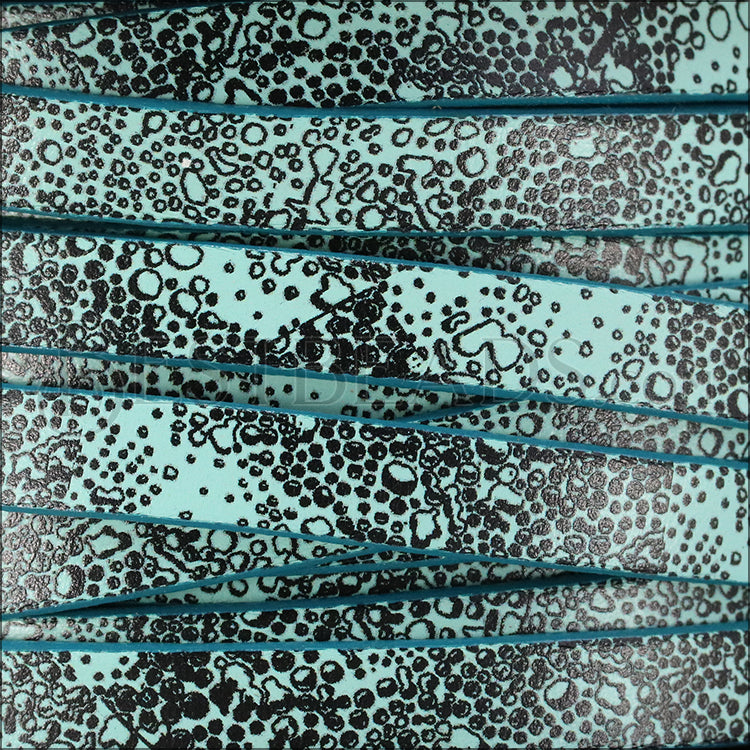 10mm flat EURO PRINTED leather BLUE RAIN DROPS - meter