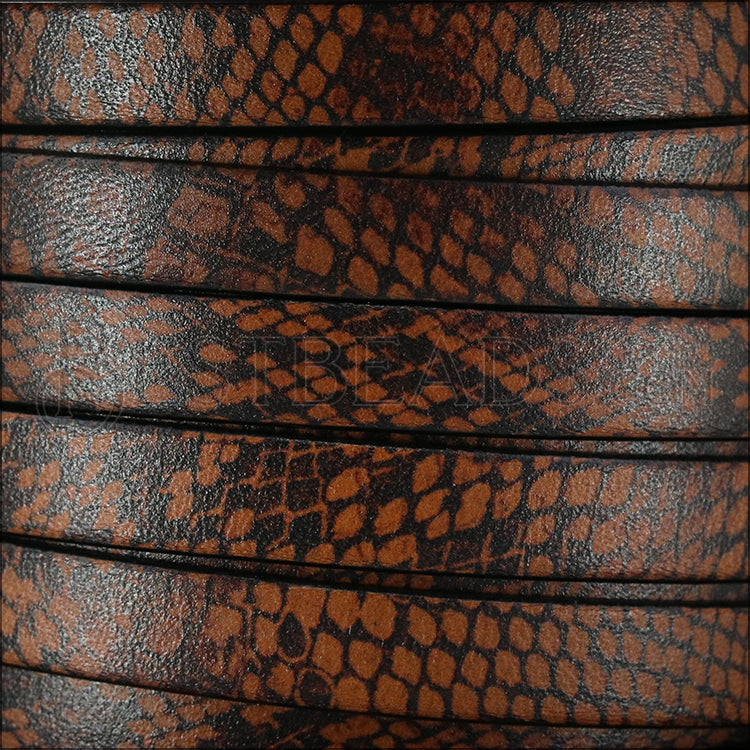 10mm flat EURO PRINTED leather BROWN SNAKE - meter
