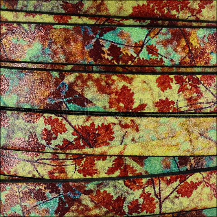 10mm flat EURO PRINTED leather AUTUMN FOREST - meter