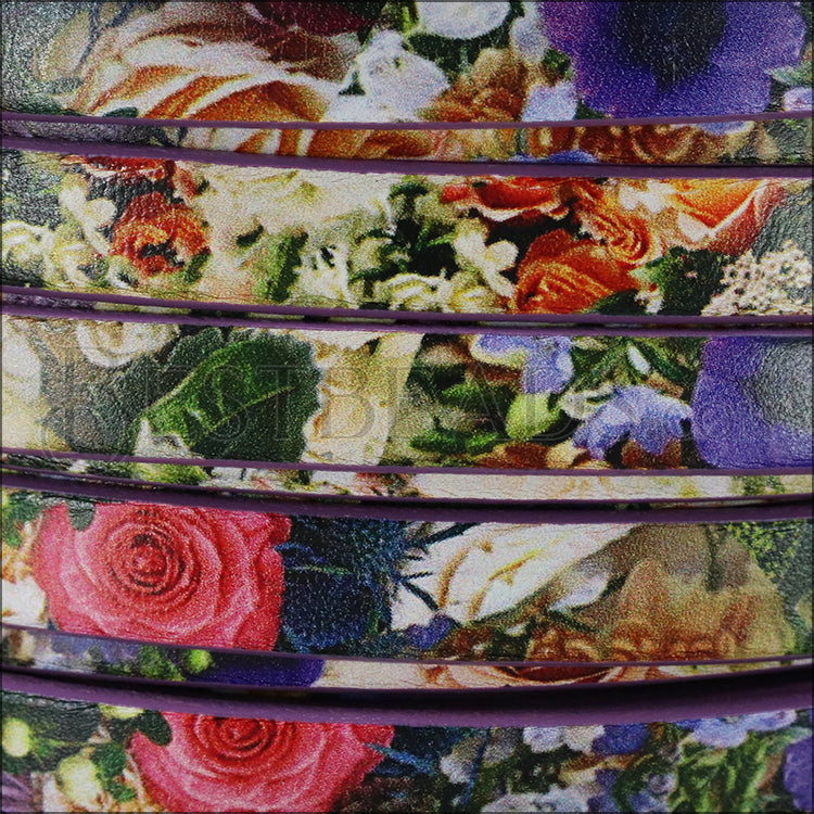 10mm flat EURO PRINTED leather LILAC ROSES - meter