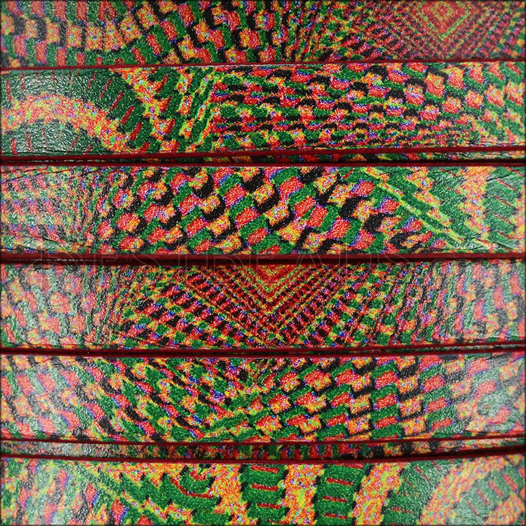 10mm flat EURO PRINTED leather KALEIDOSCOPE - meter