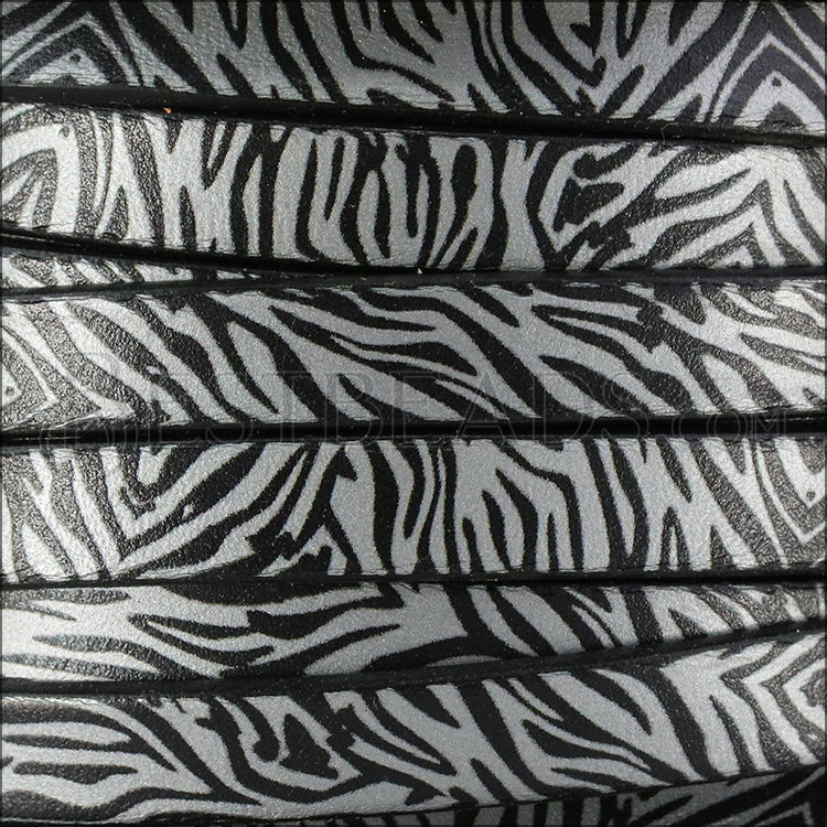10mm flat EURO PRINTED leather SILVER ZEBRA - meter