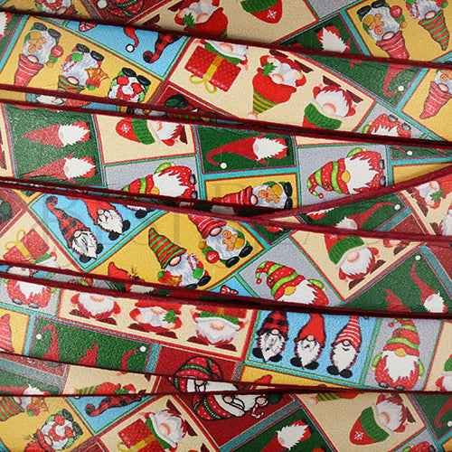 10mm flat EURO PRINTED leather CHRISTMAS GNOMES - meter