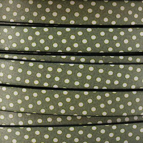 10mm flat EURO PRINTED leather GREEN/WHITE POLKA DOTS - meter