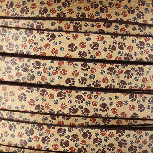 10mm flat EURO PRINTED leather SANDY PAWS - meter