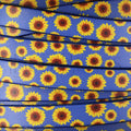 10mm flat EURO PRINTED leather BLUE SUNFLOWERS - meter