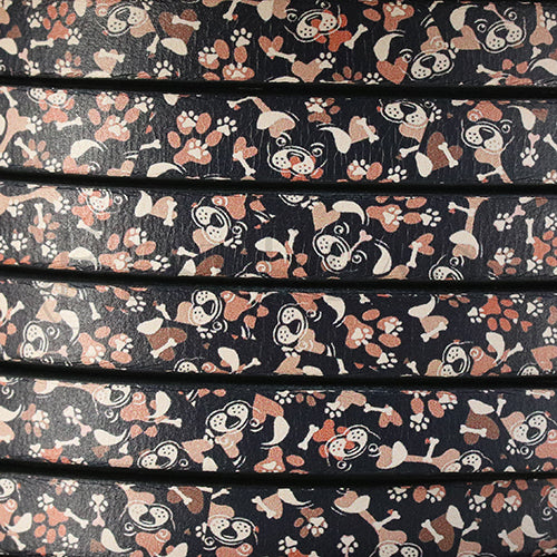 10mm flat EURO PRINTED leather DOG BONE/PAWS - meter