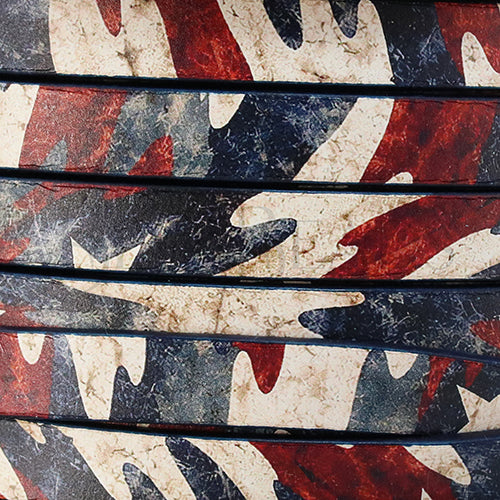10mm flat EURO PRINTED leather R-W-B CAMO - meter
