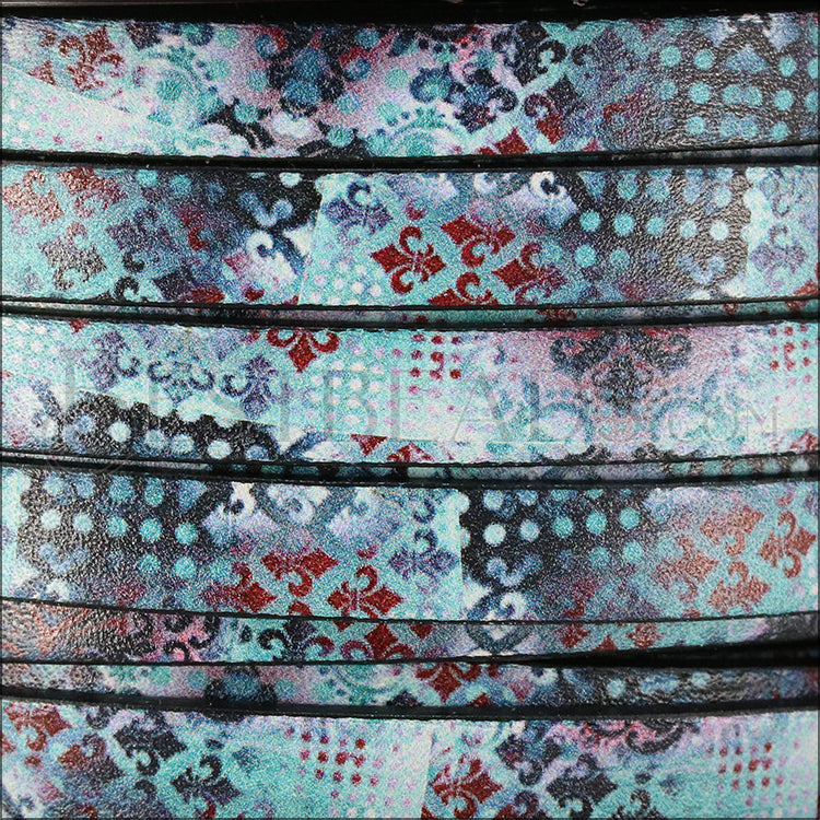 10mm flat EURO PRINTED leather FLEUR-DE-LIS - meter
